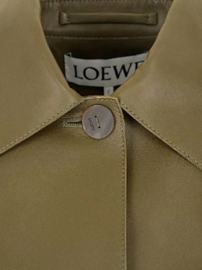 Shop Loewe Buttoned Leather Jacket In Green