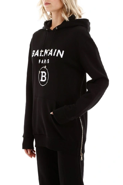 Shop Balmain Logo Printed Hoodie In Black