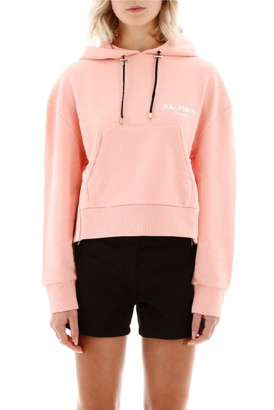 Shop Balmain Logo Hoodie In Pink