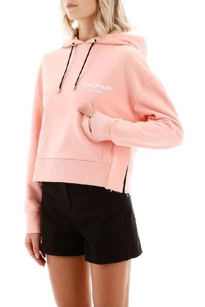 Shop Balmain Logo Hoodie In Pink