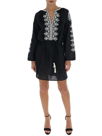 Shop Tory Burch Embroidered Mini Dress In Black