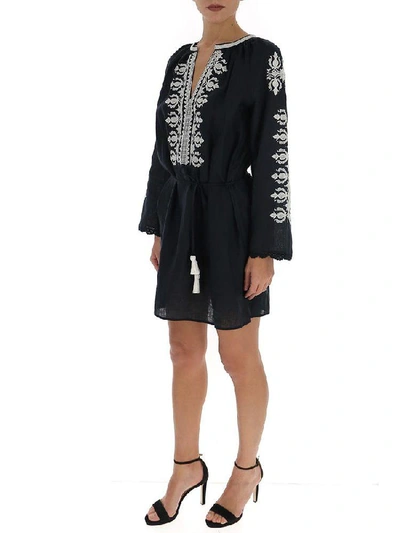 Shop Tory Burch Embroidered Mini Dress In Black