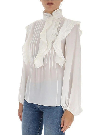 Shop Chloé Pleated Ruffle Blouse In White