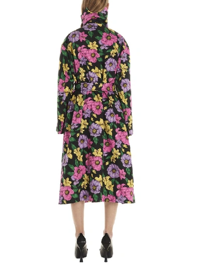 Shop Balenciaga Belted Floral Print Trench Coat In Multi