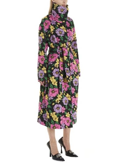 Shop Balenciaga Belted Floral Print Trench Coat In Multi