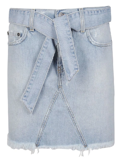 Shop Givenchy Belted Denim Mini Skirt In Blue