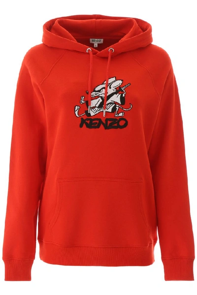 Shop Kenzo Kung Fu Rat Drawstring Hoodie In Red