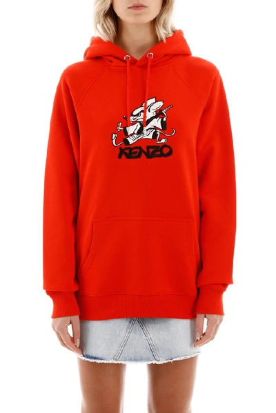 Shop Kenzo Kung Fu Rat Drawstring Hoodie In Red