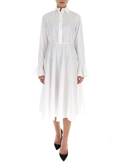 Shop Valentino Flared Ruffle Detail Shirt Dress In White