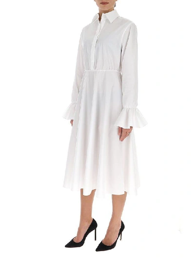 Shop Valentino Flared Ruffle Detail Shirt Dress In White