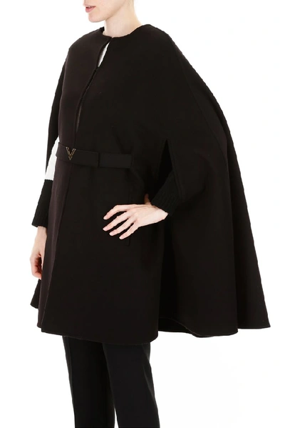 Shop Valentino Belted Logo Cape In Black