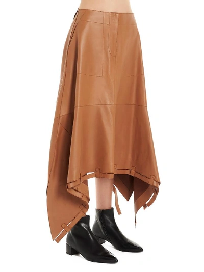 Shop Loewe Drawstring Leather Skirt In Brown