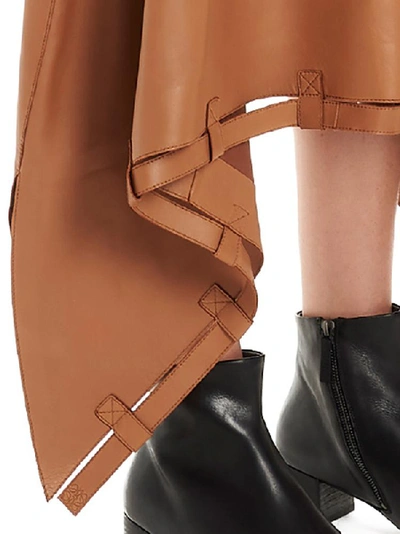 Shop Loewe Drawstring Leather Skirt In Brown