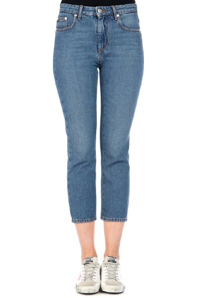 Shop Msgm Logo Printed Cropped Jeans In Blue