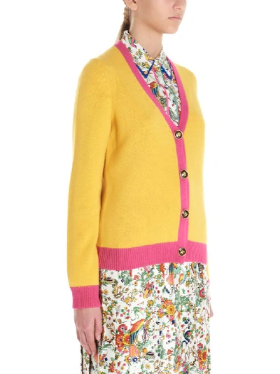 Shop Tory Burch Contrasting Detail Cardigan In Yellow