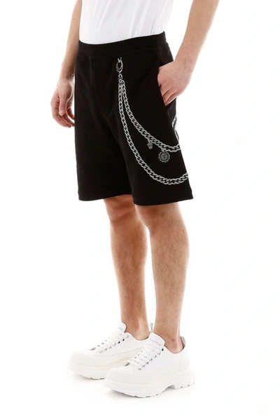 Shop Alexander Mcqueen Embroidered Chain Shorts In Black