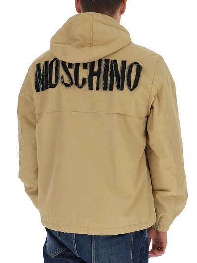 Shop Moschino Back Logo Windbreaker In Beige