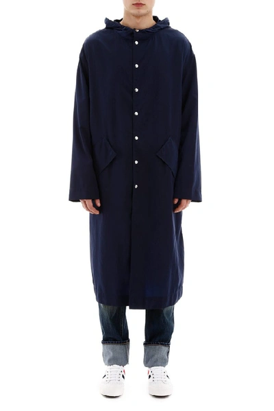 Shop Kenzo Hooded Twill Raincoat In Blue