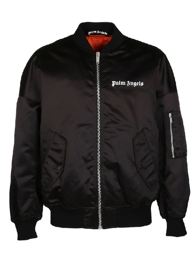Shop Palm Angels Logo Bomber Jacket In Black