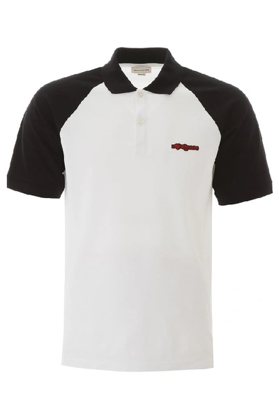 Shop Alexander Mcqueen Embroidered Logo Contrast Collar Polo Shirt In White