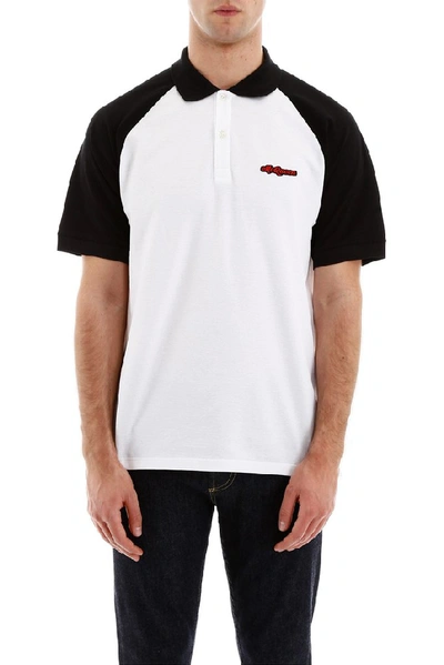 Shop Alexander Mcqueen Embroidered Logo Contrast Collar Polo Shirt In White