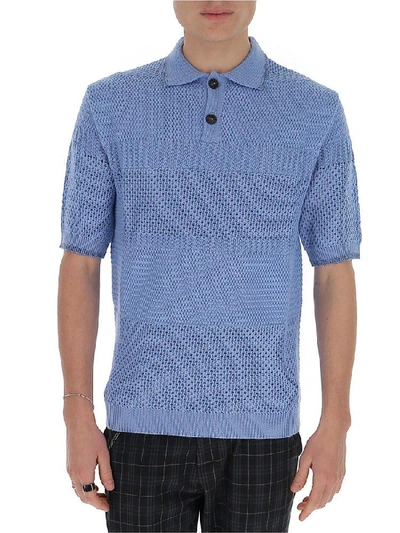 Shop Marni Knitted Polo Shirt In Blue