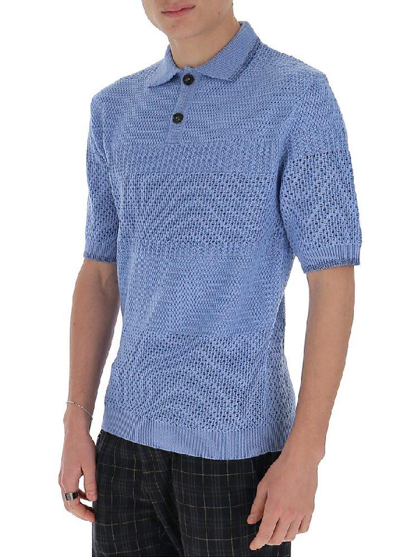 Marni Open-work Knit Polo Shirt In Blue | ModeSens