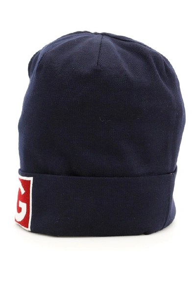 Shop Dolce & Gabbana Logo Patch Beanie In Navy