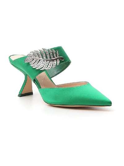 Shop Nicholas Kirkwood Monstera Crystal Leaf Mules In Green