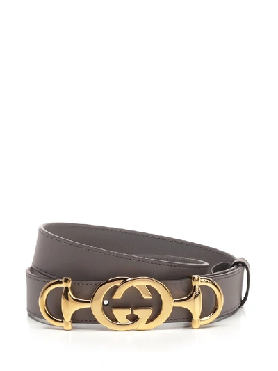 Shop Gucci Interlocking G Horsebit Belt In Grey