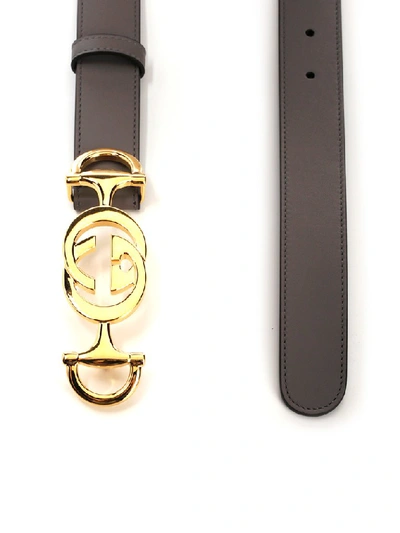 Shop Gucci Interlocking G Horsebit Belt In Grey