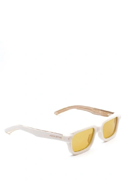 Shop Jacques Marie Mage Sandro Rectangular Frame Sunglasses In White