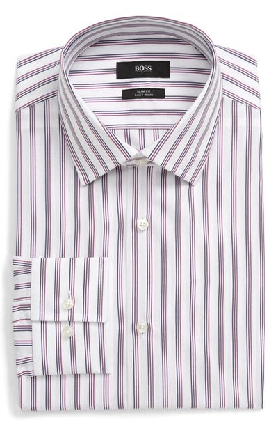 Shop Hugo Boss Slim Fit Stripe Dress Shirt In Dark Pink