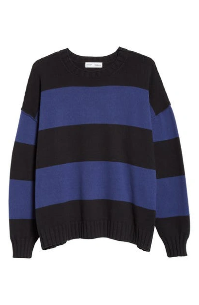 Shop Entireworld Stripe Recycled Cotton Sweater In Kuro / Indigo
