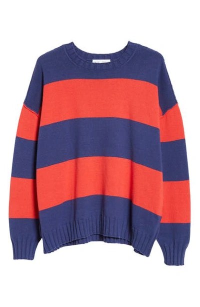 Shop Entireworld Stripe Recycled Cotton Sweater In Indigo / Signal Red
