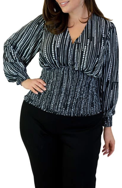 Shop Maree Pour Toi Dot Print Smocked Top In Black White