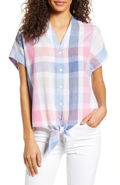 Shop Tommy Bahama Padma Plaid Tie Front Top In Infinity Sky