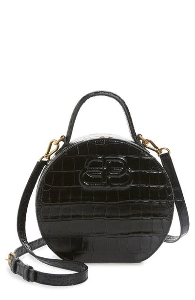 Shop Balenciaga Extra Small Vanity Croc Embossed Leather Round Shoulder Bag In Black