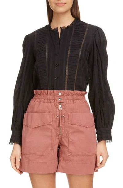 Shop Isabel Marant Étoile Peachy Pleated Lace Inset Blouse In Black