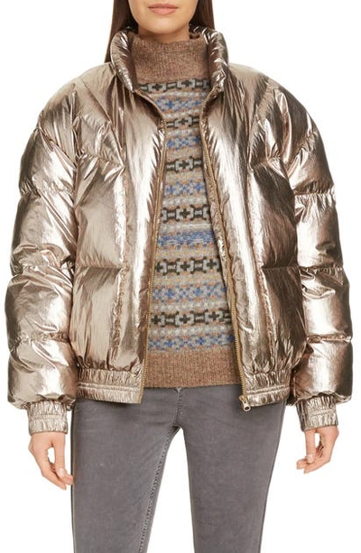 Shop Isabel Marant Étoile Kristen Metallic Puffer Jacket In Metallic Bronze