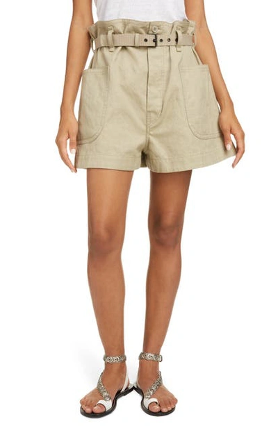 Shop Isabel Marant Étoile Rike Paperbag Waist Shorts In Khaki