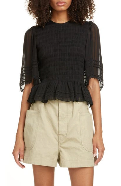 Shop Isabel Marant Étoile Janette Smocked Peplum Top In Black