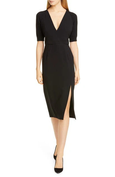 Shop Altuzarra V-neck Knit Sleeve Woven Sheath Dress In 000001 Black