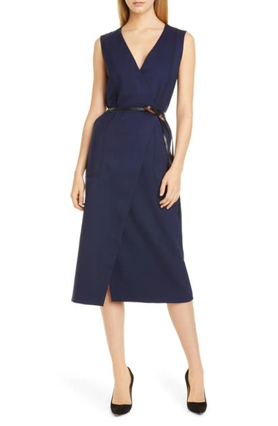 Shop Altuzarra Belted Wool Pencil Dress In 000406 Berry Blue