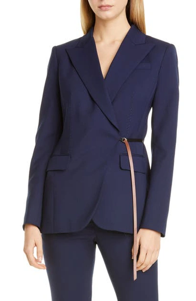 Shop Altuzarra Leather Waist Detail Wool Jacket In 000406 Berry Blue