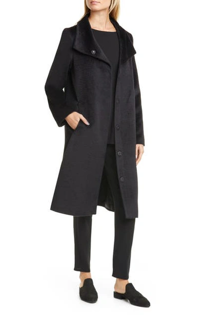 Shop Eileen Fisher High Collar Coat In Black