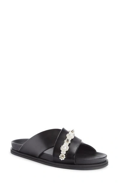 Shop Simone Rocha Beaded Leather Slide Sandal In Black/ Pearl/ Clear