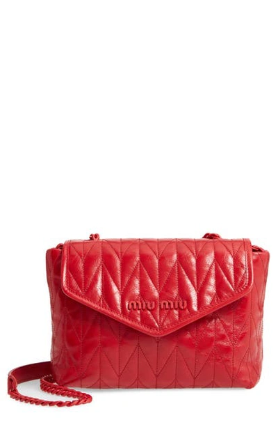 Shop Miu Miu Small Trapuntato Quilted Calfskin Leather Shoulder Bag In Rosso