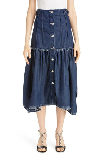 Shop Chloé Pintuck Denim Midi Skirt