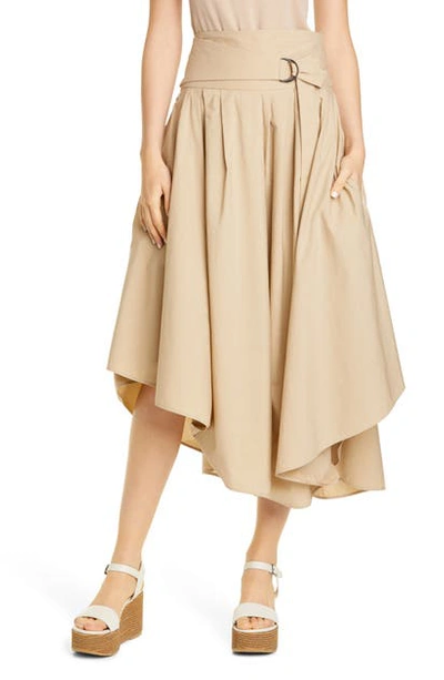 Shop Brunello Cucinelli Asymmetrical Poplin Midi Skirt In Desert